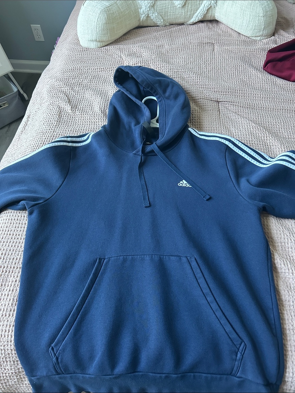 adidas Navy Blue Hoodie with White 3-Stripe Detail